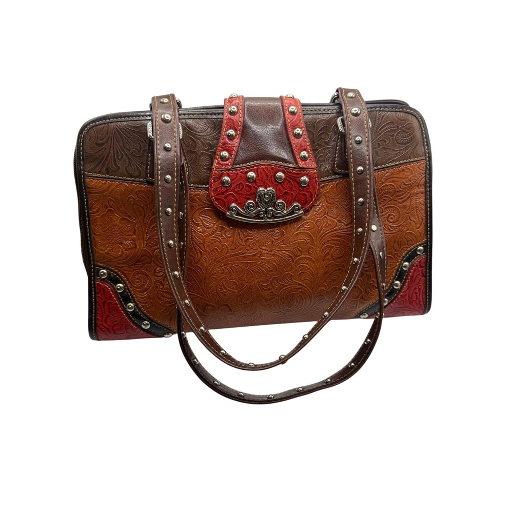 M.C. Vintage 1990s Women Large  Western Tooled Studded Heart Shoulder bag purse